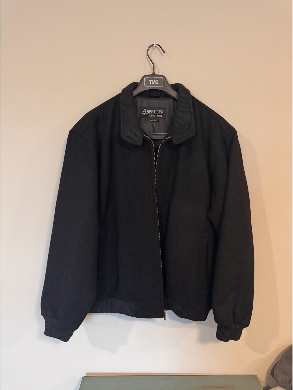 Vintage Aberdeen Collection Men's Black Wool Bomber Jacket Size L
